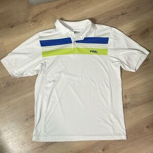Ping Golf Polo. White, Green, Blue.‎ Size Large. Good Used Condition.